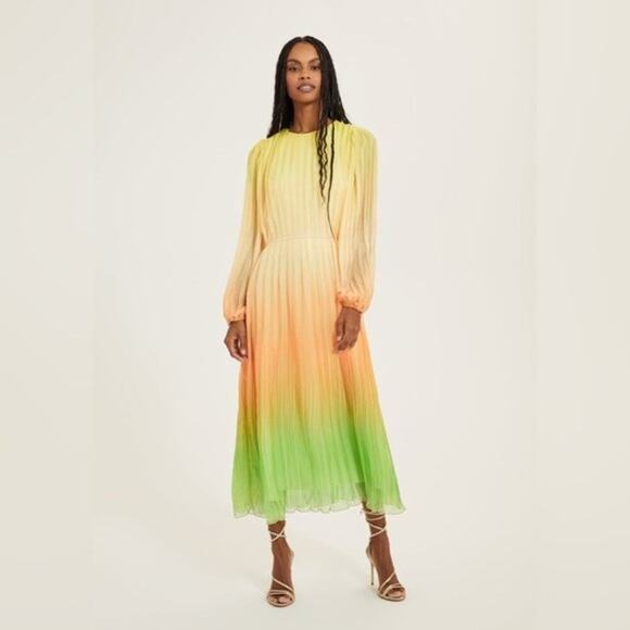 Something Navy Dresses & Skirts - NWTs SOMETHING NAVY Pleated Long Sleeve Dress In Yellow/Orange Ombre (S)